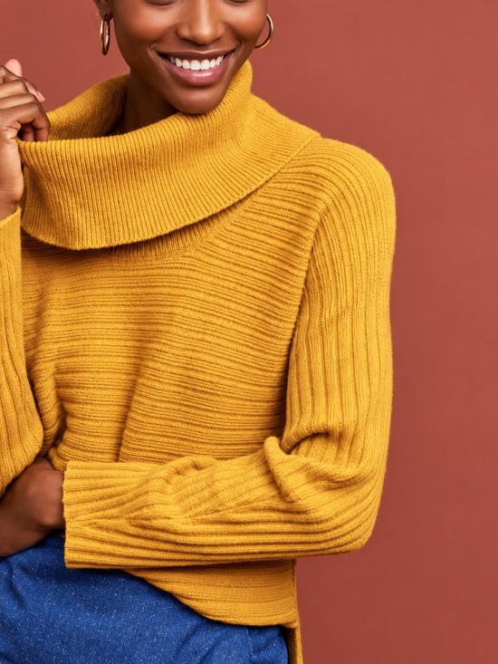 Anthropologie Sweaters - Moth by Anthropologie Ribbed Mustard Cowl-Neck Sweater